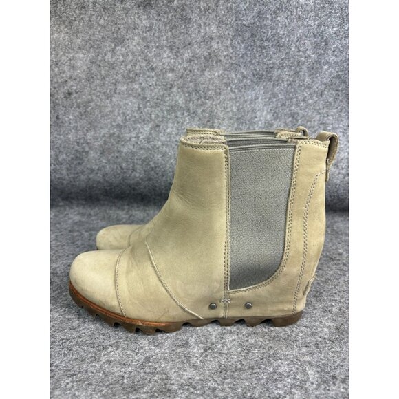 Sorel Lea Wedge Ankle Boots Women's 8.5 Kettle Light Grey Leather Waterproof - Picture 1 of 8